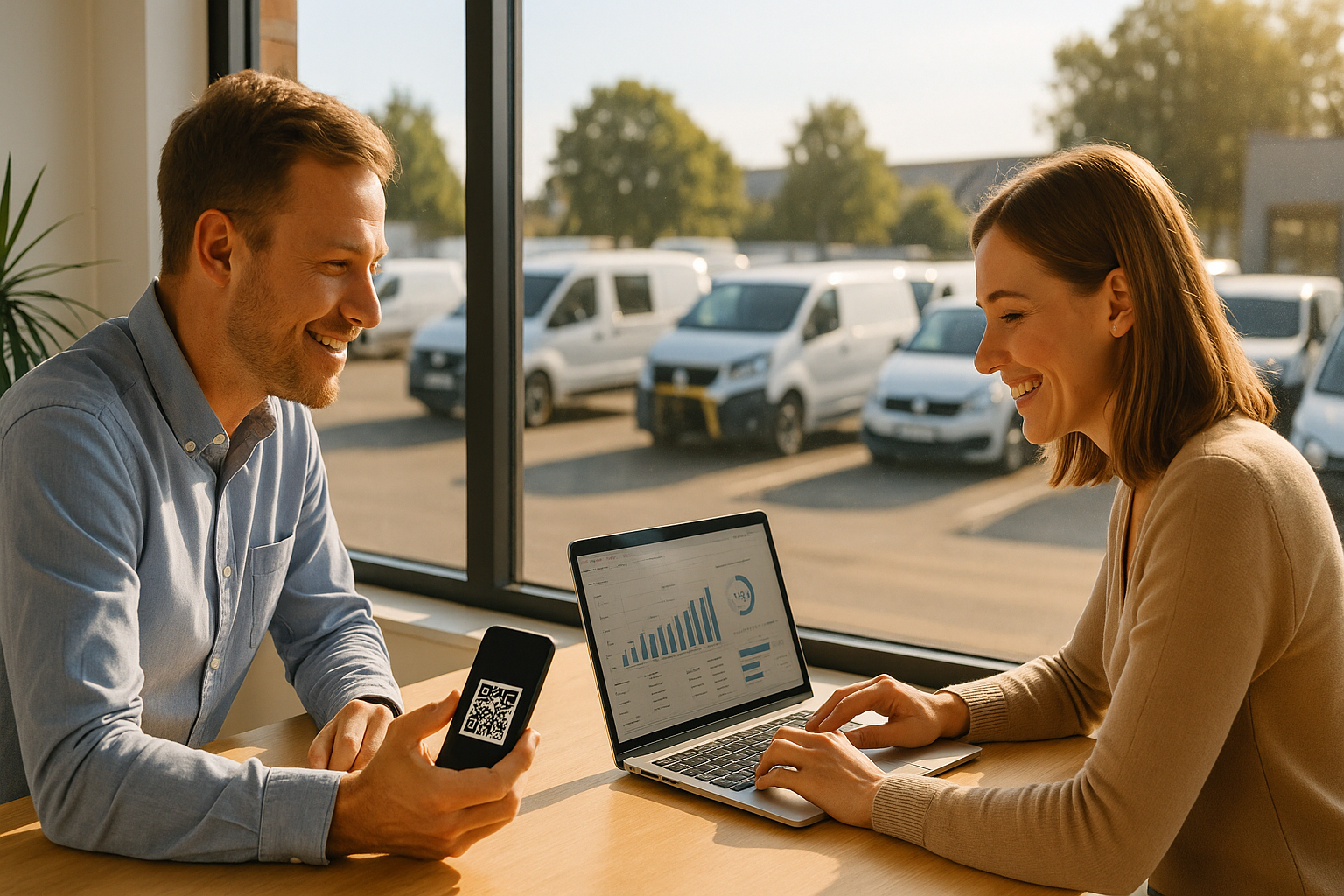 Team bespricht Einsparungen – Dashboard am Laptop